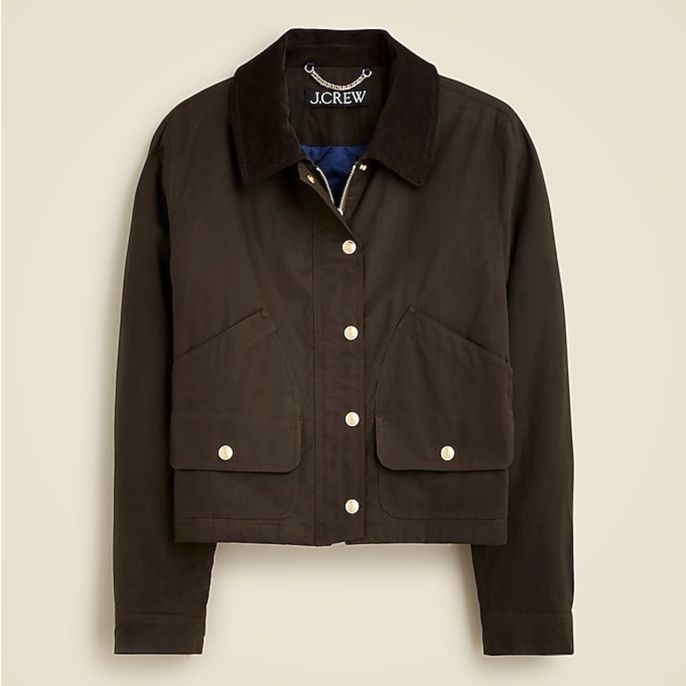 J. Crew Short Barn Jacket in English ripstop cotton (size medium, Mossy Brown)